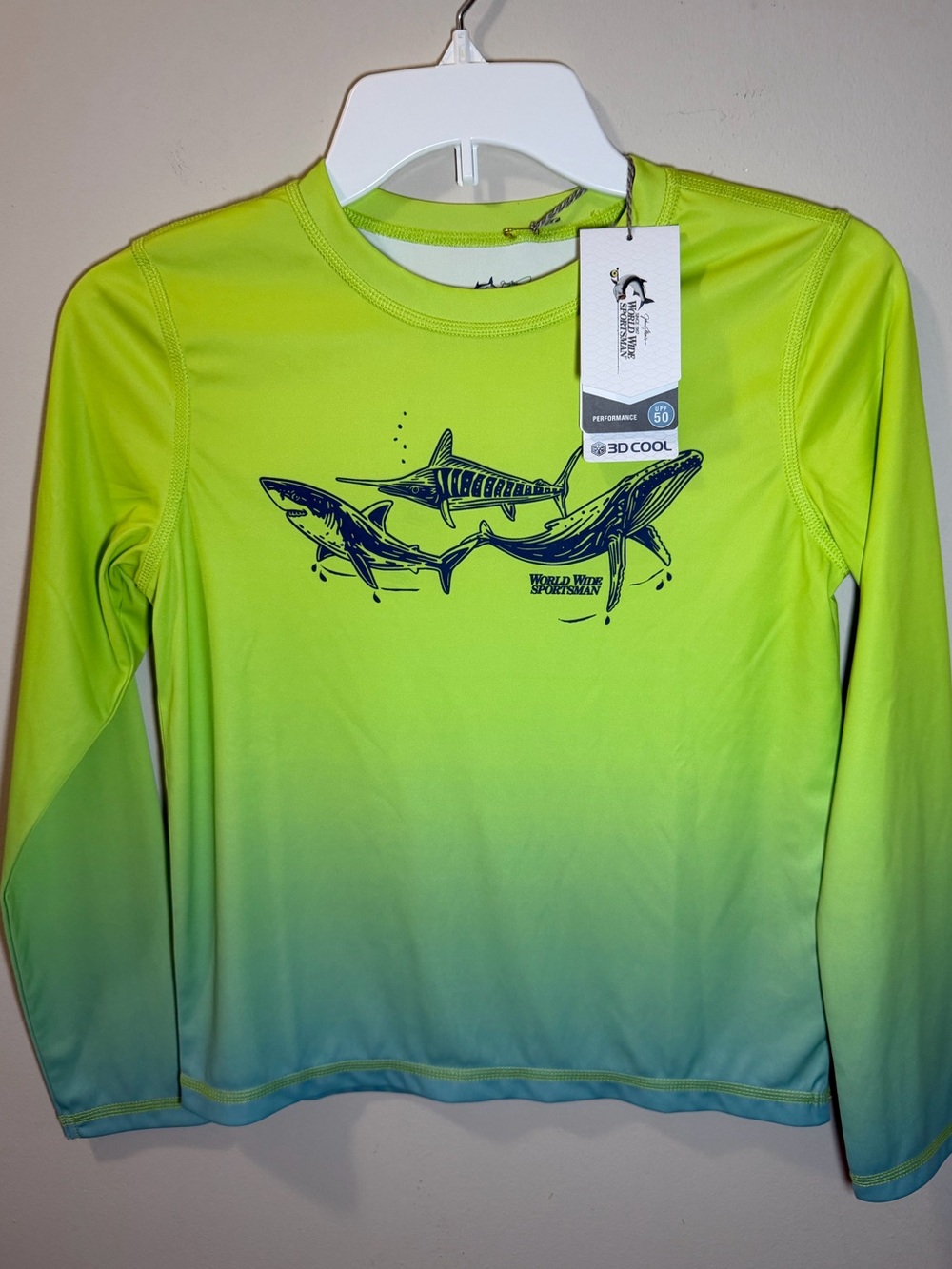 Bass Pro Shops‎ Youth Neon Sunshirt Shark Rash Guard 3D Cool